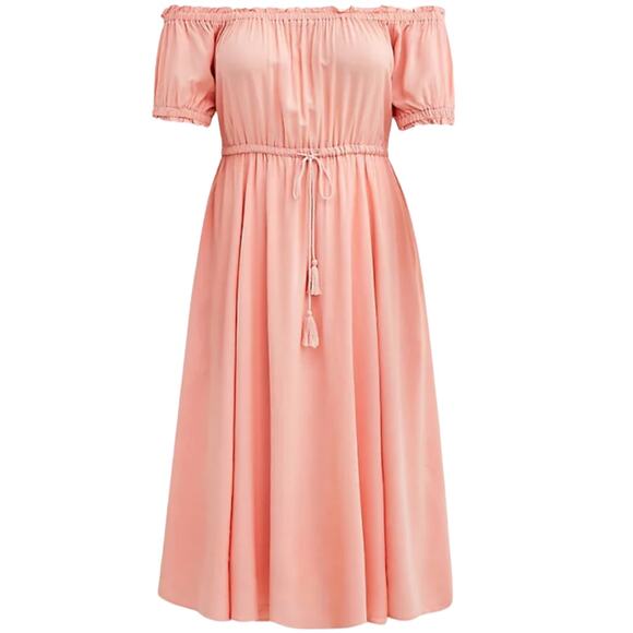 Torrid NWT Off-Shoulder Peasant Midi Dress - Challis Peach Size 4X Waist Tie - Picture 2 of 8
